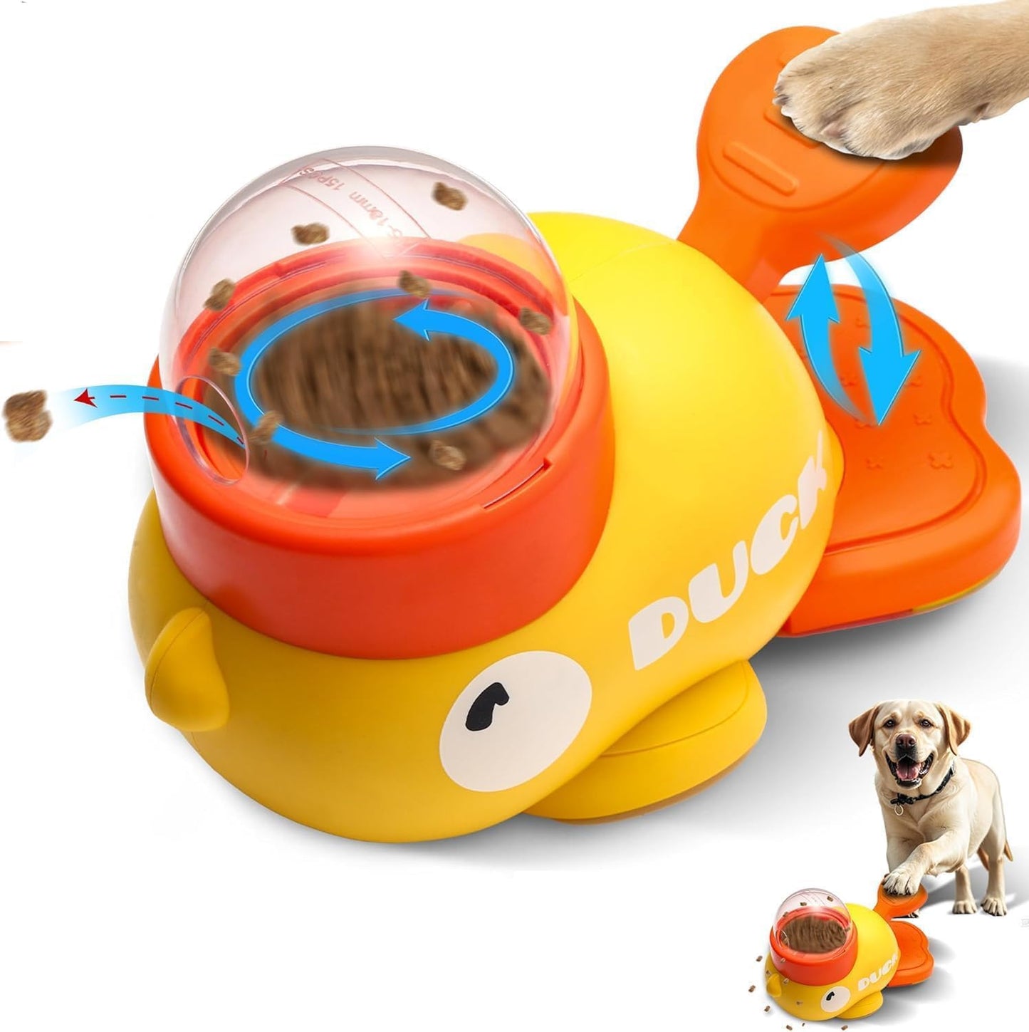 Interactive Dog Food Puzzle Toy,Pet Slow Feeder, Duck-Shaped Treat Dispenser with 3 Size Food Outlet, Dogs Slow Eating Bowl for Reduces Bloating,Encourages IQ Training (Yellow)