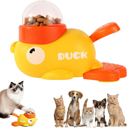 Fuzzibud Cat Treat Toy, Yellow Duck Cat Treat Dispenser, Little Duck Cat Toy Treat Feeder for Pet Healthy Eating & Iq Training, for Cats and Dog (Yellow)