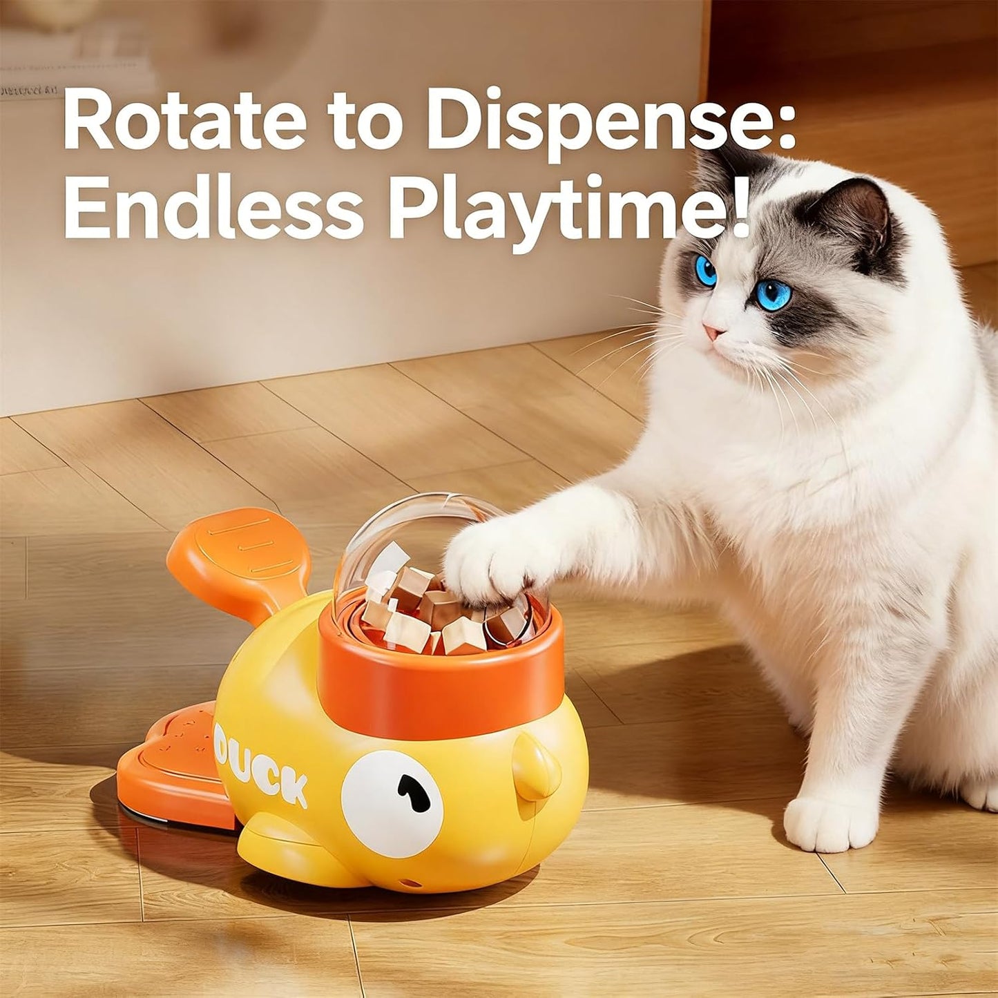 Fuzzibud Cat Treat Toy, Yellow Duck Cat Treat Dispenser, Little Duck Cat Toy Treat Feeder for Pet Healthy Eating & Iq Training, for Cats and Dog (Yellow)
