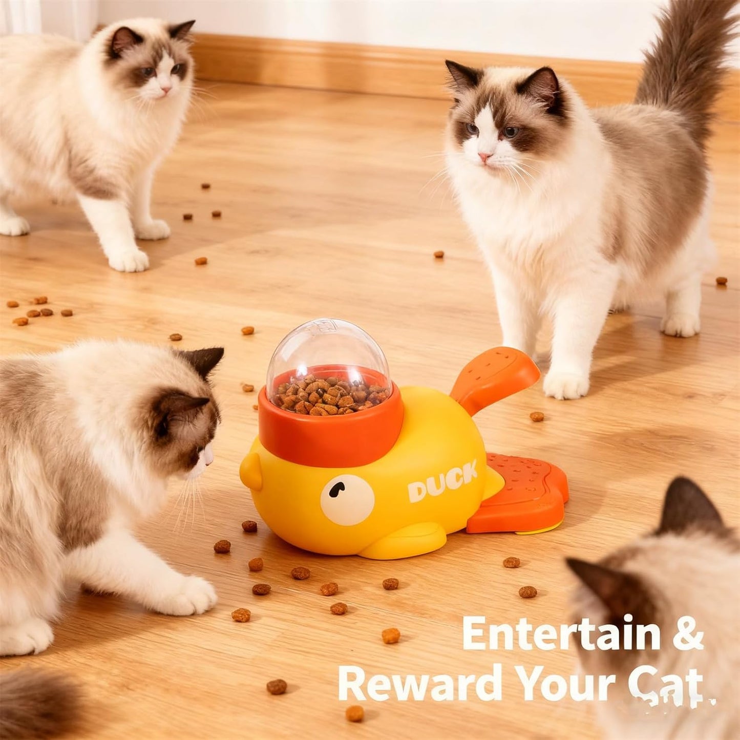 Fuzzibud Cat Treat Toy, Yellow Duck Cat Treat Dispenser, Little Duck Cat Toy Treat Feeder for Pet Healthy Eating & Iq Training, for Cats and Dog (Yellow)