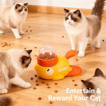 Fuzzibud Cat Treat Toy, Yellow Duck Cat Treat Dispenser, Little Duck Cat Toy Treat Feeder for Pet Healthy Eating & Iq Training, for Cats and Dog (Yellow)