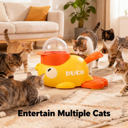 Fuzzibud Cat Treat Toy, Yellow Duck Cat Treat Dispenser, Little Duck Cat Toy Treat Feeder for Pet Healthy Eating & Iq Training, for Cats and Dog (Yellow)