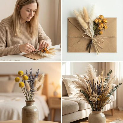 16 Varieties Dried Flowers Set, Mini Natural Dried Flowers Bulk with Stems for Vase Fillers, DIY Crafts, Wreath Making, Rustic Farmhouse Boho Home Decor, Wedding Floral Arrangement Brown Mix (7"-8")