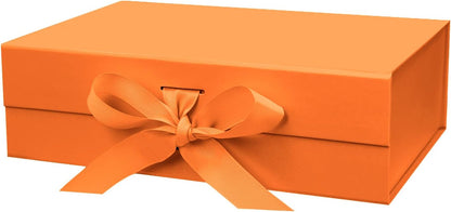 10.5"X7.5"X3.1" Orange Magnetic Gift Box with Lid and Ribbon for Presents
