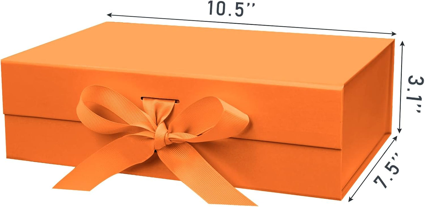 10.5"X7.5"X3.1" Orange Magnetic Gift Box with Lid and Ribbon for Presents
