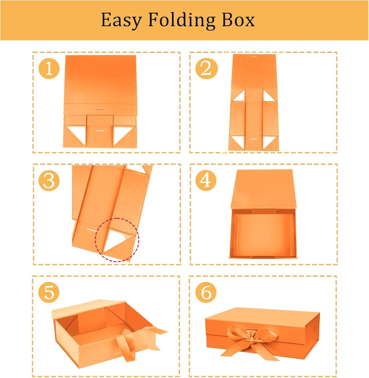 10.5"X7.5"X3.1" Orange Magnetic Gift Box with Lid and Ribbon for Presents
