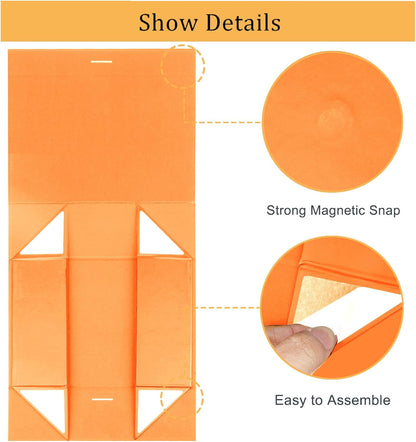 10.5"X7.5"X3.1" Orange Magnetic Gift Box with Lid and Ribbon for Presents