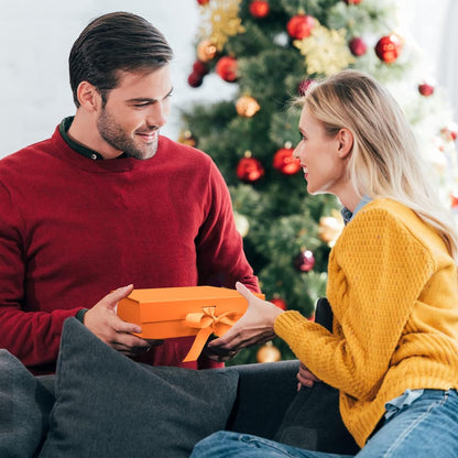 10.5"X7.5"X3.1" Orange Magnetic Gift Box with Lid and Ribbon for Presents