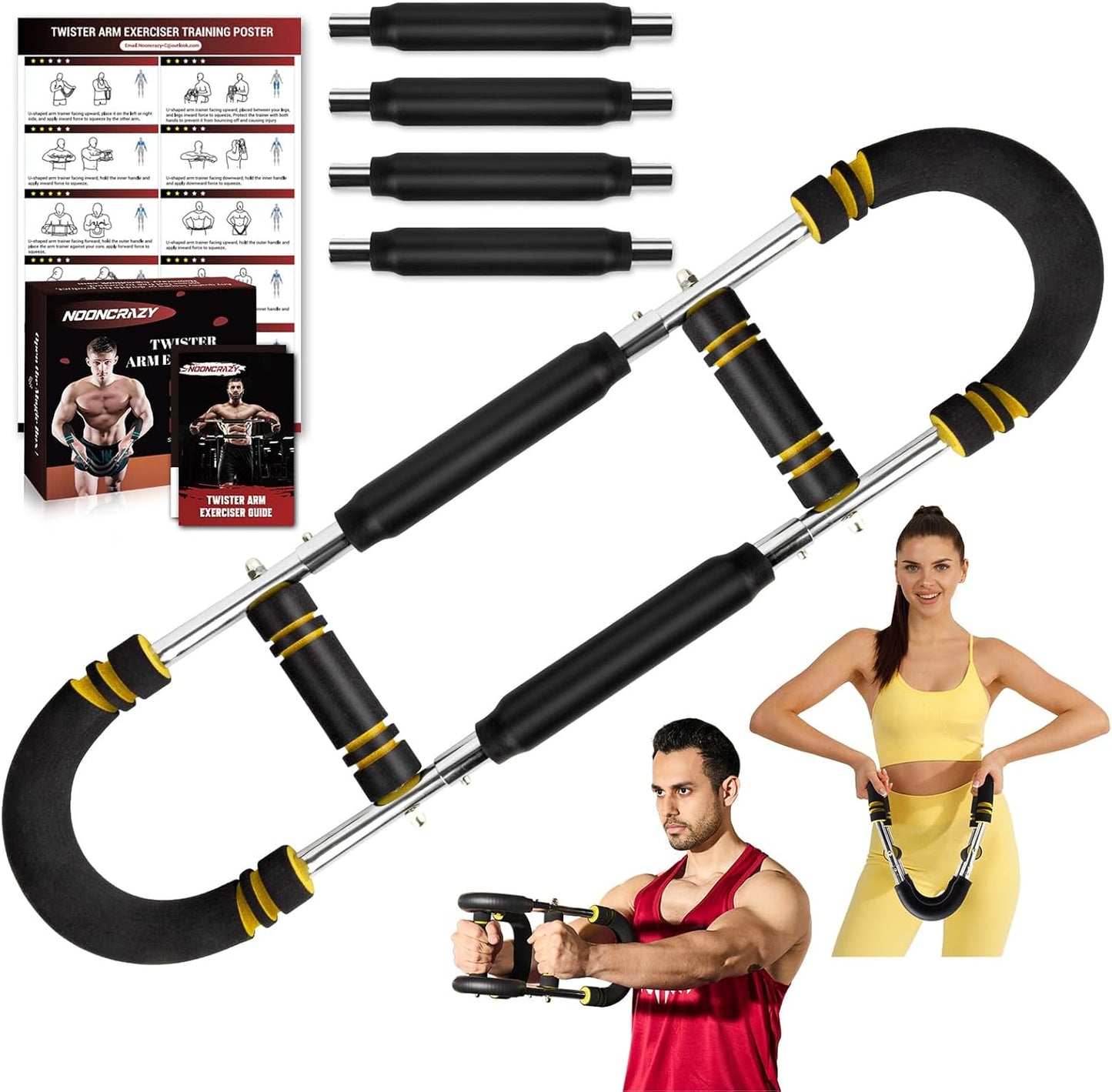 Twister Arm Trainer, 30-120 lbs Adjustable Twister Arm Chest Exerciser with 4 Spring & Poster for Men & Women, Detachable Power Twister Home Fitness Equipment for Enhancing Upper Body Muscle