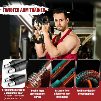 Twister Arm Trainer, 30-120 lbs Adjustable Twister Arm Chest Exerciser with 4 Spring & Poster for Men & Women, Detachable Power Twister Home Fitness Equipment for Enhancing Upper Body Muscle