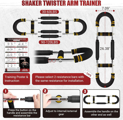 Twister Arm Trainer, 30-120 lbs Adjustable Twister Arm Chest Exerciser with 4 Spring & Poster for Men & Women, Detachable Power Twister Home Fitness Equipment for Enhancing Upper Body Muscle