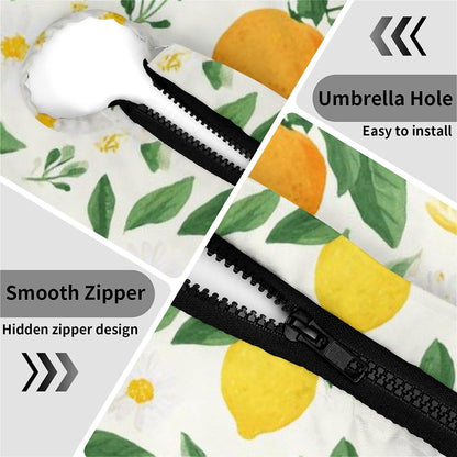 Round Outdoor Tablecloth with Umbrella Hole and Zipper, Elastic Fitted Waterproof Patio Tablecover for Garden Patio Backyard Picnic BBQ, Fits 32"-36 Round Table, Lemon Orange