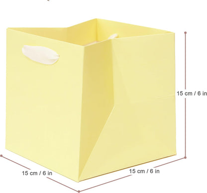 Beige Yellow Paper Gift Bag Small Square Bottom Kraft Carboard Paper Bags With Handles (Beige Yellow, 6 x 6 x 6 in, 10 CT)