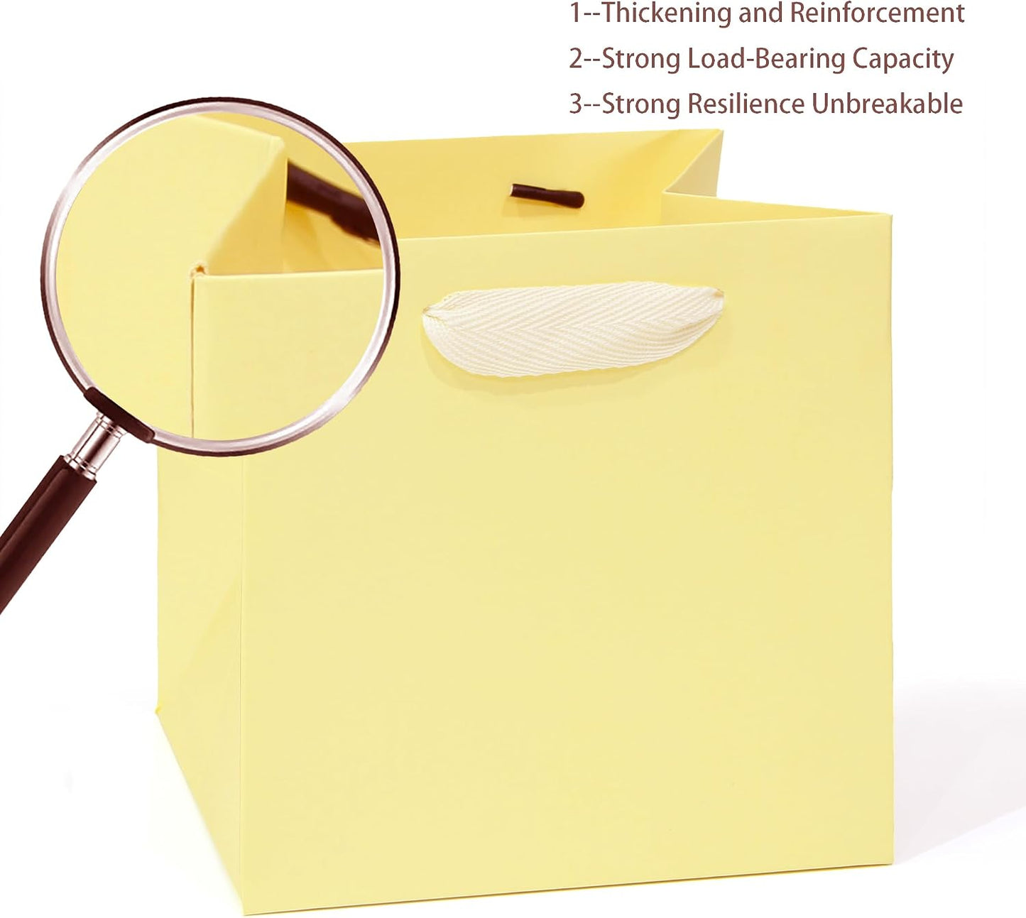 Beige Yellow Paper Gift Bag Small Square Bottom Kraft Carboard Paper Bags With Handles (Beige Yellow, 6 x 6 x 6 in, 10 CT)