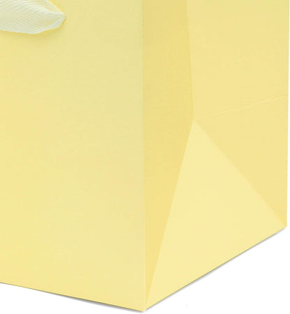 Beige Yellow Paper Gift Bag Small Square Bottom Kraft Carboard Paper Bags With Handles (Beige Yellow, 6 x 6 x 6 in, 10 CT)