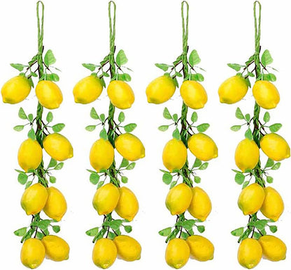 4 Pcs Artificial Plastic Hanging Lemon String Fake Fruit Vegetable String Model Garland Lifelike Fruit Hanging Ornament for Home Kitchen Farm Party Wall Decoration