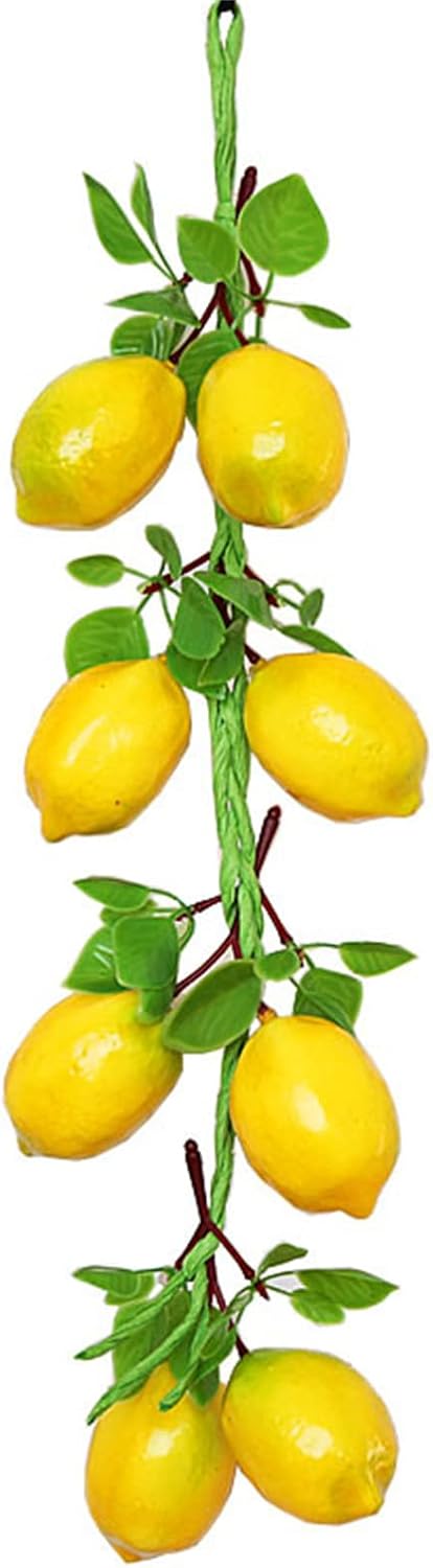 4 Pcs Artificial Plastic Hanging Lemon String Fake Fruit Vegetable String Model Garland Lifelike Fruit Hanging Ornament for Home Kitchen Farm Party Wall Decoration