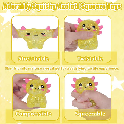 Axolotl Squishy Toy, Cute Slow Rising Fidget Toy for Stress Relief, Soft Squeeze Sensory Toy for Kids and Adults, Handheld Stress Ball for Anxiety and Focus Sitting Posture Axolotl(Yellow)