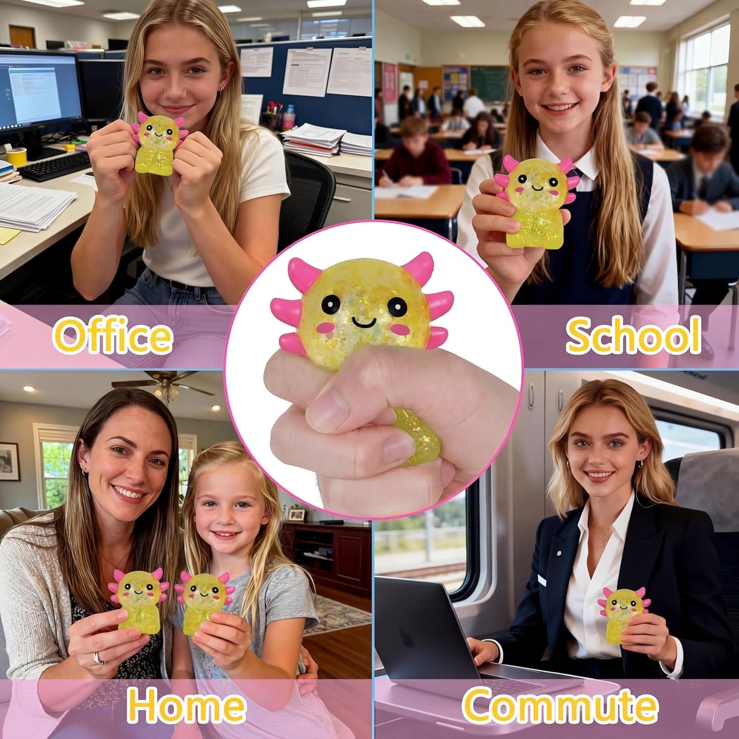 Axolotl Squishy Toy, Cute Slow Rising Fidget Toy for Stress Relief, Soft Squeeze Sensory Toy for Kids and Adults, Handheld Stress Ball for Anxiety and Focus Sitting Posture Axolotl(Yellow)