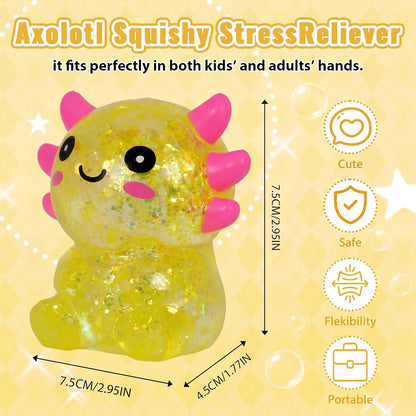 Axolotl Squishy Toy, Cute Slow Rising Fidget Toy for Stress Relief, Soft Squeeze Sensory Toy for Kids and Adults, Handheld Stress Ball for Anxiety and Focus Sitting Posture Axolotl(Yellow)