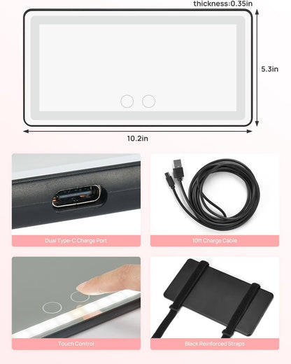 Car Sun Visor Vanity Mirror with Lights, 3 Light Modes & 60 LEDs, Rechargeable Dimmable Touch Control Travel Makeup Mirror for Truck SUV