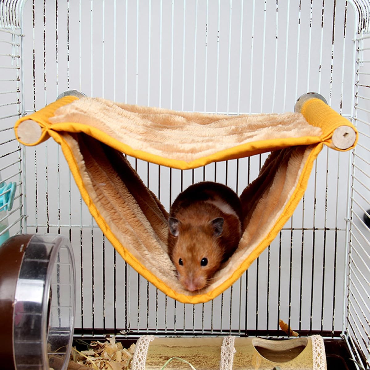 Hamster Hammock Bed Warm Hanging Swing Pet Nest Detachable Washable Fabric Yellow Small for Small Animals Cage Cozy Sleeping