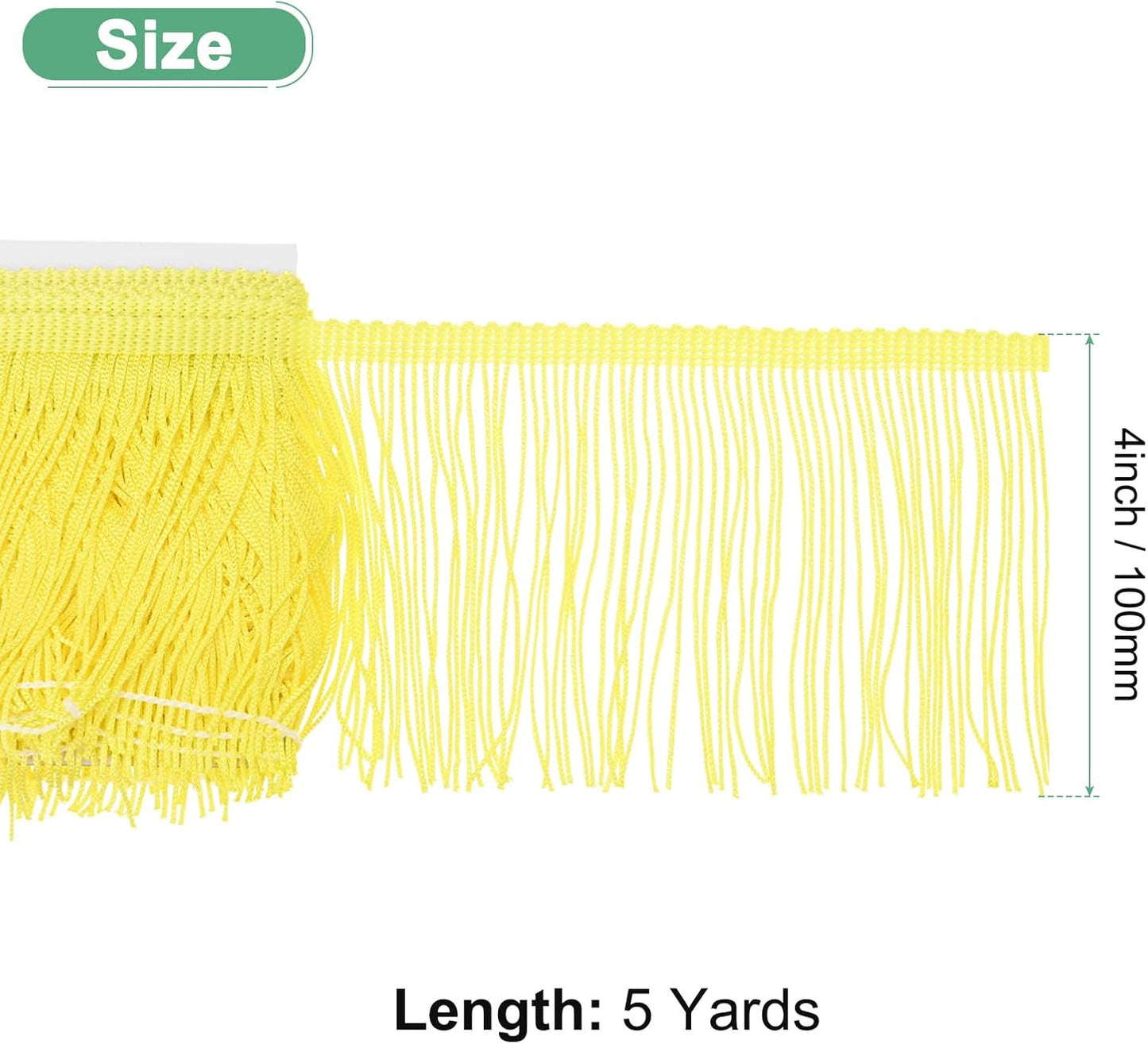 Chainette Fringe Trim, 5 Yards of 4" Polyester Braid Tassel Trim for DIY Crafts/Latin Dress/Lamp Shade Decoration/Wedding Dress/Sewing/Clothing Fringe Thread Yarn [Lemon Yellow]