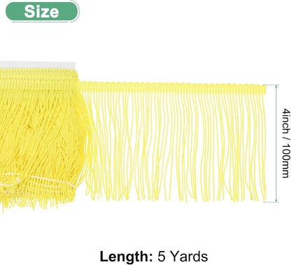 Chainette Fringe Trim, 5 Yards of 4" Polyester Braid Tassel Trim for DIY Crafts/Latin Dress/Lamp Shade Decoration/Wedding Dress/Sewing/Clothing Fringe Thread Yarn [Lemon Yellow]