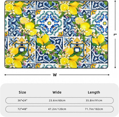 Bright Mediterranean Sicilian Tiles with Citrus Lemons Non Slip Area Rug Print Carpet for Living Room Bedroom Entryway 72"x48"
