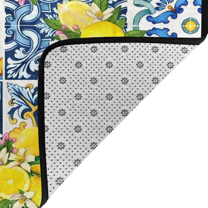 Bright Mediterranean Sicilian Tiles with Citrus Lemons Non Slip Area Rug Print Carpet for Living Room Bedroom Entryway 72"x48"