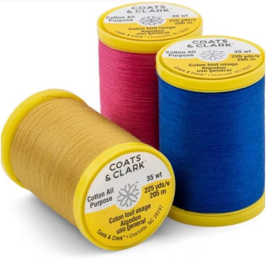 Coats & Clark Cotton All Purpose Sewing Thread 100% Mercerized Cotton 225 Yards Each Spool S970 2 Pack Bundle with 3 Needle Threaders (Yellow)