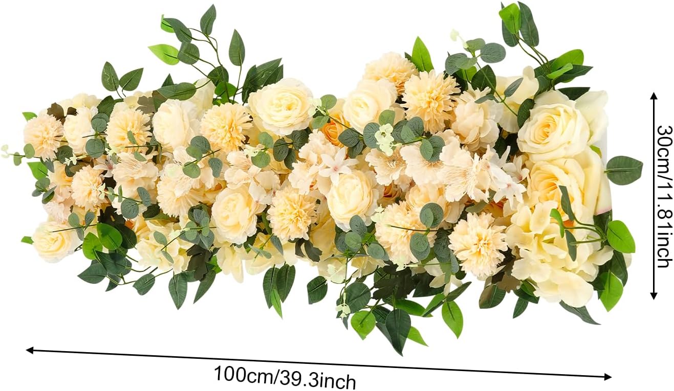 Wedding Flower, Rustic Artificial Floral Swag, 39’’Table Centerpieces, Wall Decor Arrangement Supplies, Reception Backdrop Floral Decoration for Home Party Wedding(Yellow)
