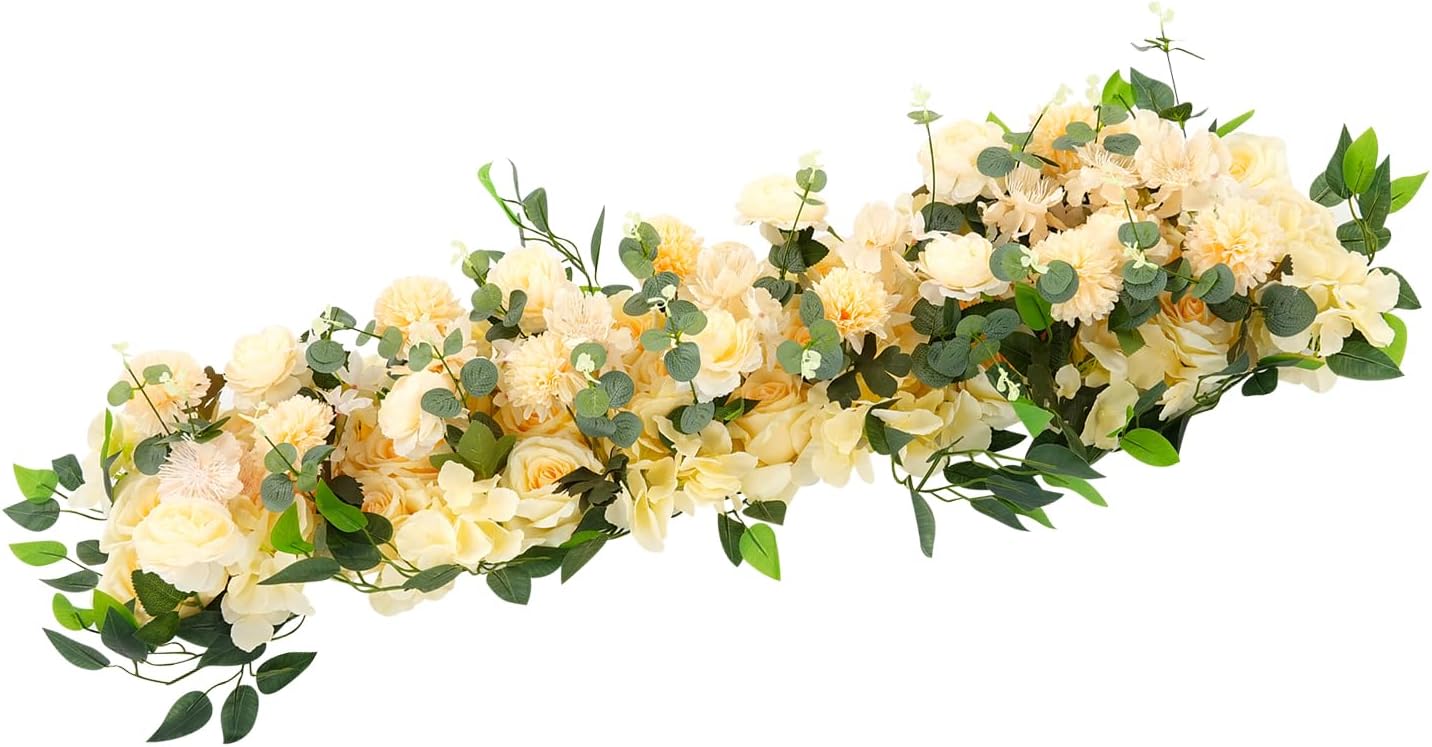 Wedding Flower, Rustic Artificial Floral Swag, 39’’Table Centerpieces, Wall Decor Arrangement Supplies, Reception Backdrop Floral Decoration for Home Party Wedding(Yellow)