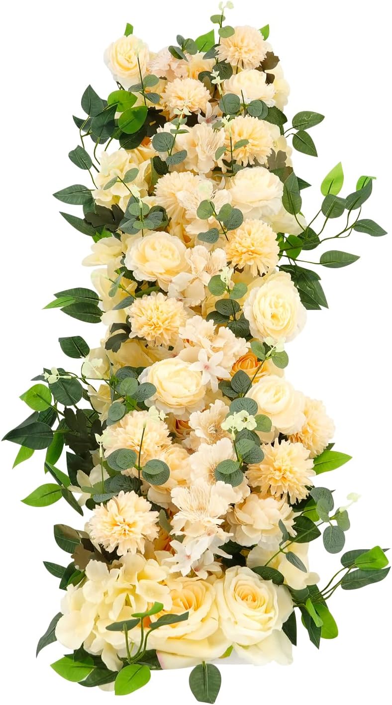 Wedding Flower, Rustic Artificial Floral Swag, 39’’Table Centerpieces, Wall Decor Arrangement Supplies, Reception Backdrop Floral Decoration for Home Party Wedding(Yellow)