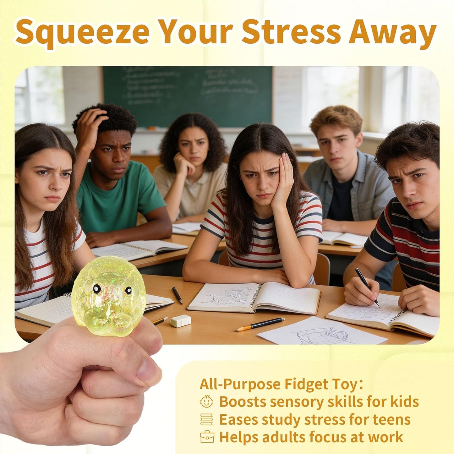 Mythical Slow Rise Squishy Fidget Toy Stress Relief Kids Adults Red Gift | Cute Maltose-filled squishy toy - Stress & anxiety relief for kids, adults & office - Non-toxic TPR, Yellow, quiet fidget