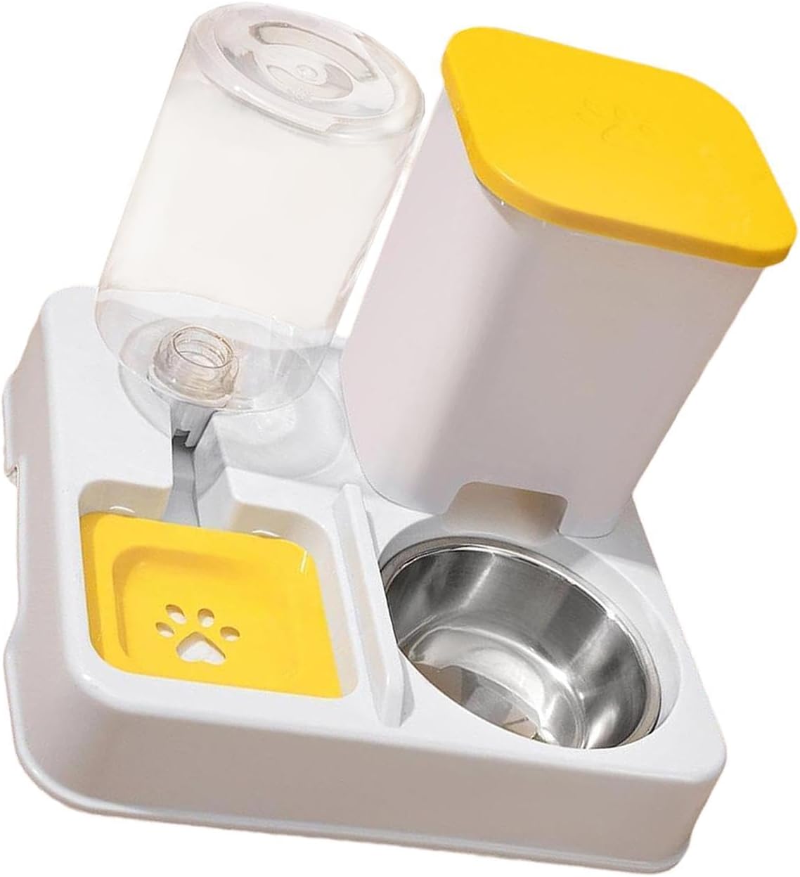 Automatic Feeder Cat Food Dispenser Dog Water Bowl Pet Automatic Feeding Station Portable Detachable Lightweight Large Capacity Self Filling Suitable, Yellow White