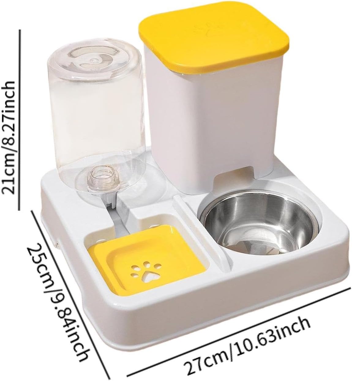 Automatic Feeder Cat Food Dispenser Dog Water Bowl Pet Automatic Feeding Station Portable Detachable Lightweight Large Capacity Self Filling Suitable, Yellow White