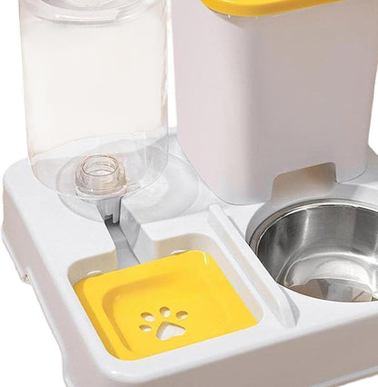 Automatic Feeder Cat Food Dispenser Dog Water Bowl Pet Automatic Feeding Station Portable Detachable Lightweight Large Capacity Self Filling Suitable, Yellow White