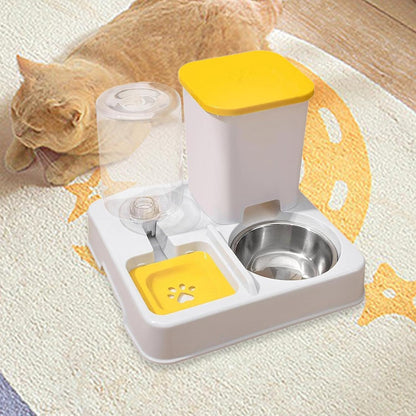 Automatic Feeder Cat Food Dispenser Dog Water Bowl Pet Automatic Feeding Station Portable Detachable Lightweight Large Capacity Self Filling Suitable, Yellow White