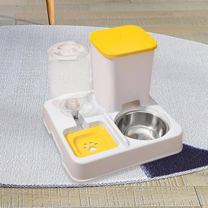 Automatic Feeder Cat Food Dispenser Dog Water Bowl Pet Automatic Feeding Station Portable Detachable Lightweight Large Capacity Self Filling Suitable, Yellow White