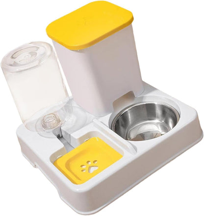 Automatic Feeder Cat Food Dispenser Dog Water Bowl Pet Automatic Feeding Station Portable Detachable Lightweight Large Capacity Self Filling Suitable, Yellow White