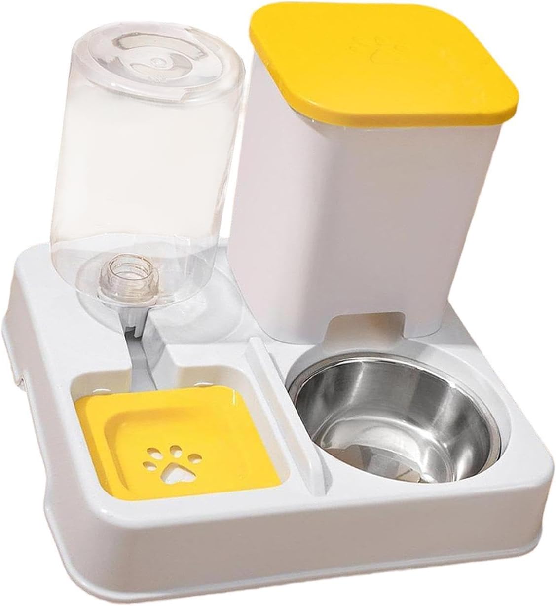 Automatic Feeder Cat Food Dispenser Dog Water Bowl Pet Automatic Feeding Station Portable Detachable Lightweight Large Capacity Self Filling Suitable, Yellow White