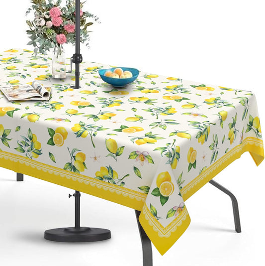 Lemon Outdoor Tablecloth with Umbrella Hole 60" x 84" Waterproof Zipper Table Cloth for Garden - Ideal Patio Table Cover for Picnics, Camping, and Yard Use