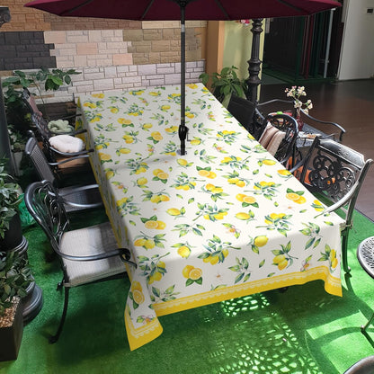 Lemon Outdoor Tablecloth with Umbrella Hole 60" x 84" Waterproof Zipper Table Cloth for Garden - Ideal Patio Table Cover for Picnics, Camping, and Yard Use