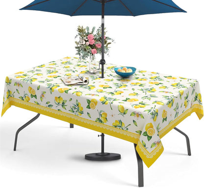 Lemon Outdoor Tablecloth with Umbrella Hole 60" x 84" Waterproof Zipper Table Cloth for Garden - Ideal Patio Table Cover for Picnics, Camping, and Yard Use