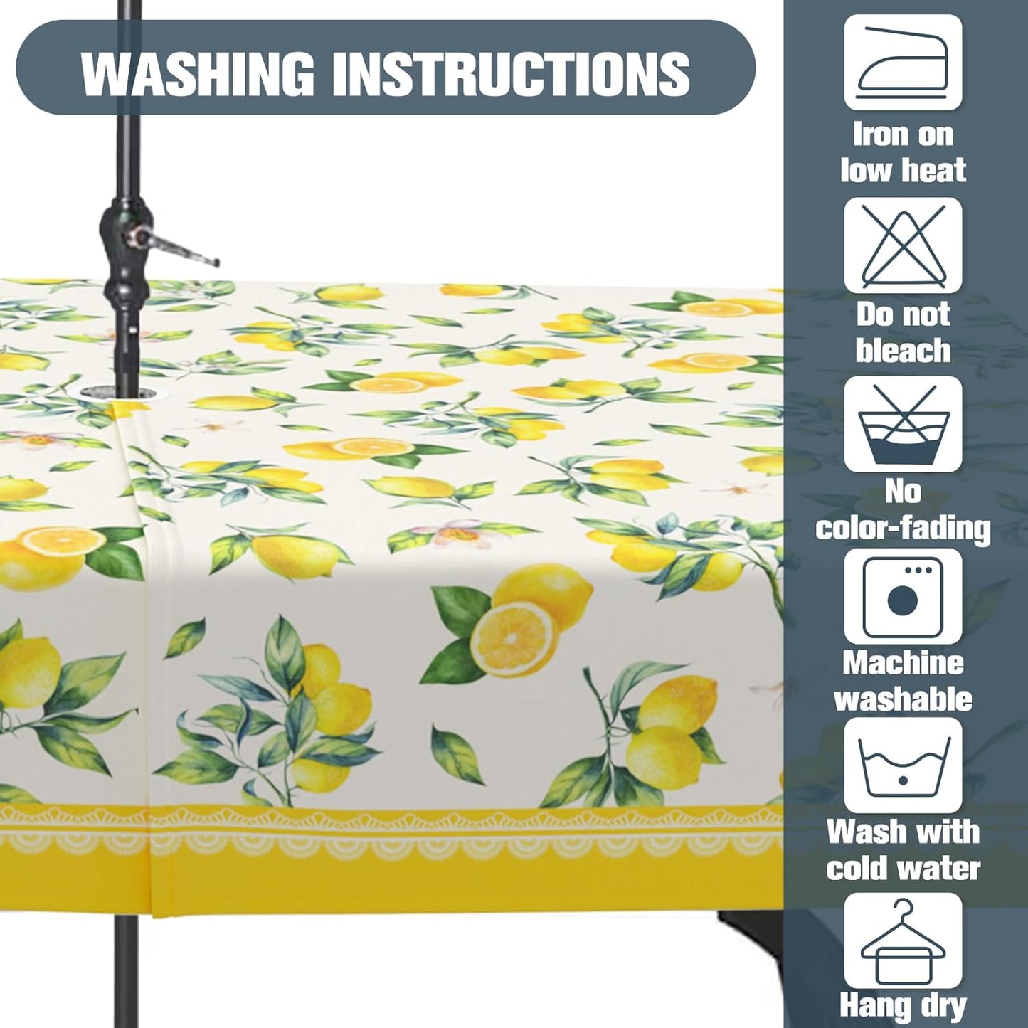 Lemon Outdoor Tablecloth with Umbrella Hole 60" x 84" Waterproof Zipper Table Cloth for Garden - Ideal Patio Table Cover for Picnics, Camping, and Yard Use