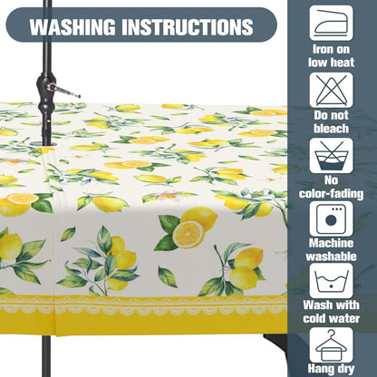Lemon Outdoor Tablecloth with Umbrella Hole 60" x 84" Waterproof Zipper Table Cloth for Garden - Ideal Patio Table Cover for Picnics, Camping, and Yard Use