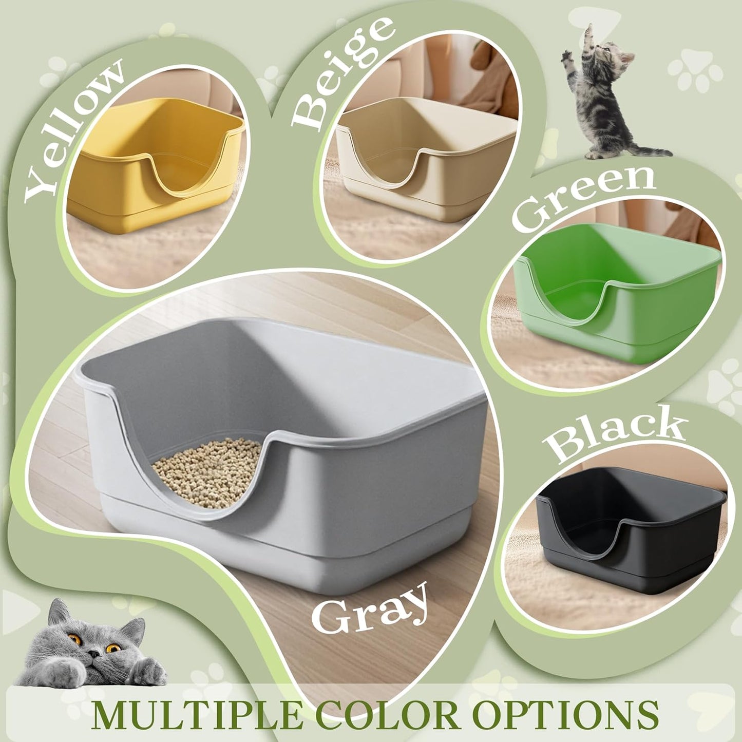 Low Entry Small Litter Box for Kittens, Kitty Plastic Litter Boxes, Open Top, Anti-Splash High Sided Litter Tray Pan for Medium Pets, Puppy, Easy to Clean, 15.7" L*11.8" W*6.7" H (Black)