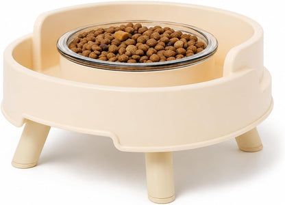 Ant Proof Cat Bowl, Elevated Raised Cat Feeder with Glass Bowl (Yellow) | Ant-Proof Water Moat Barrier Deep Wide Protective Moat 3.5" Elevated Feeding Height Removable Glass Food Bowl