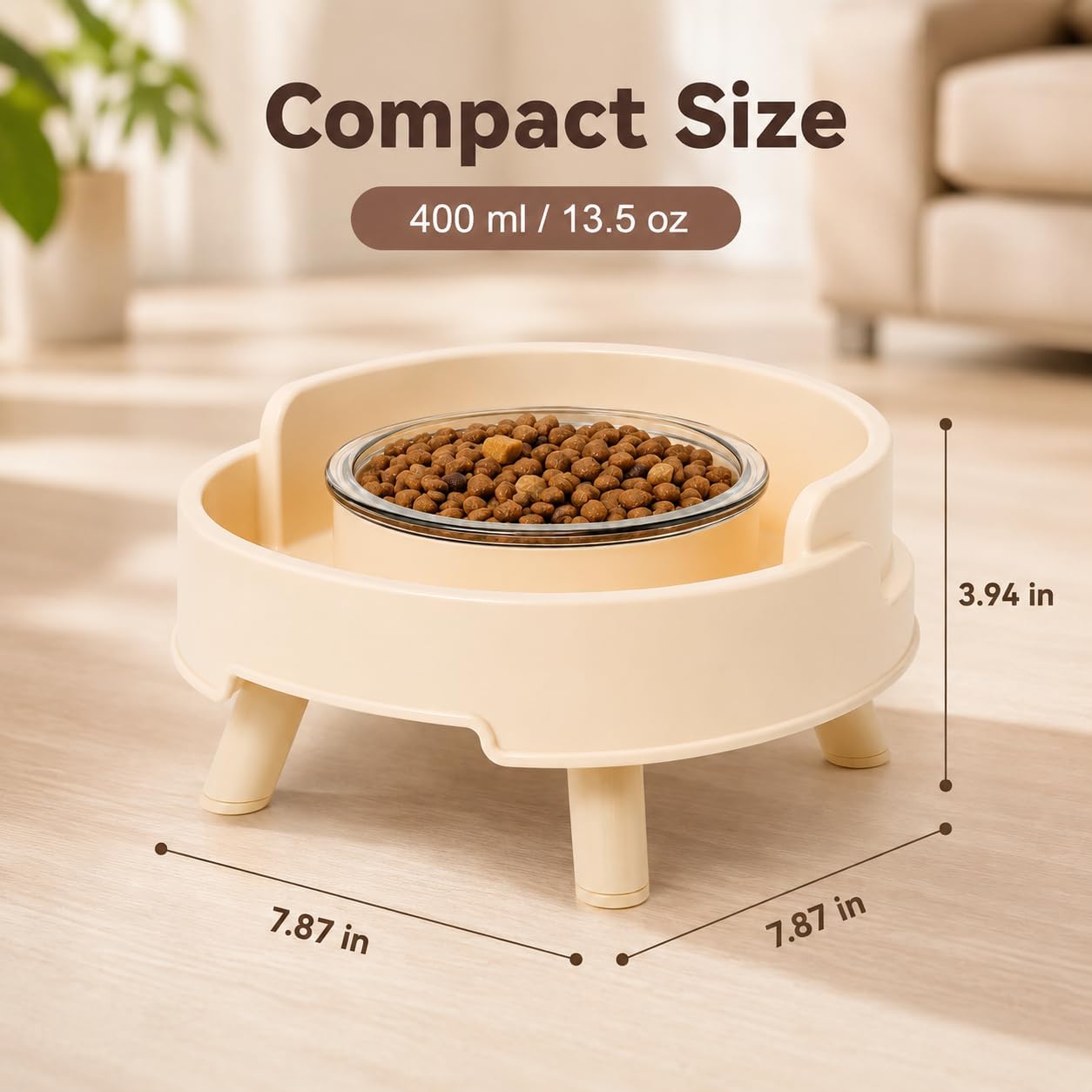 Ant Proof Cat Bowl, Elevated Raised Cat Feeder with Glass Bowl (Yellow) | Ant-Proof Water Moat Barrier Deep Wide Protective Moat 3.5" Elevated Feeding Height Removable Glass Food Bowl